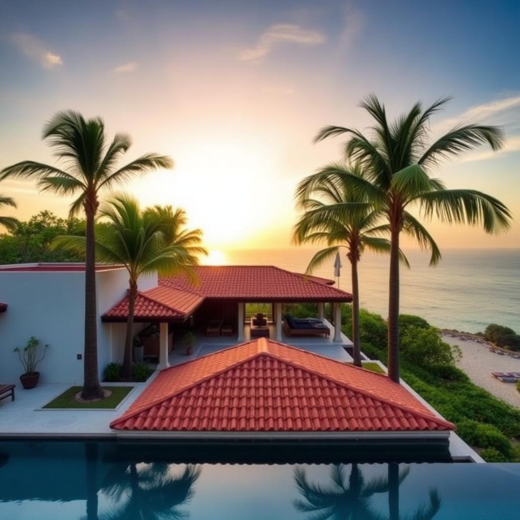Casa costera moderna en Riviera Nayarit al atardecer